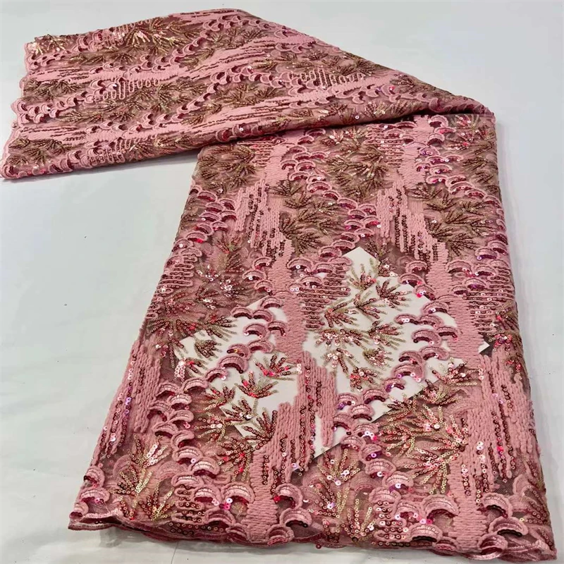 

SJ Lace Latest Design Peach African Lace 2022 French Nigerian Lace Fabric Bridal High Quality Sequins Net Tulle Lace for fj11-85