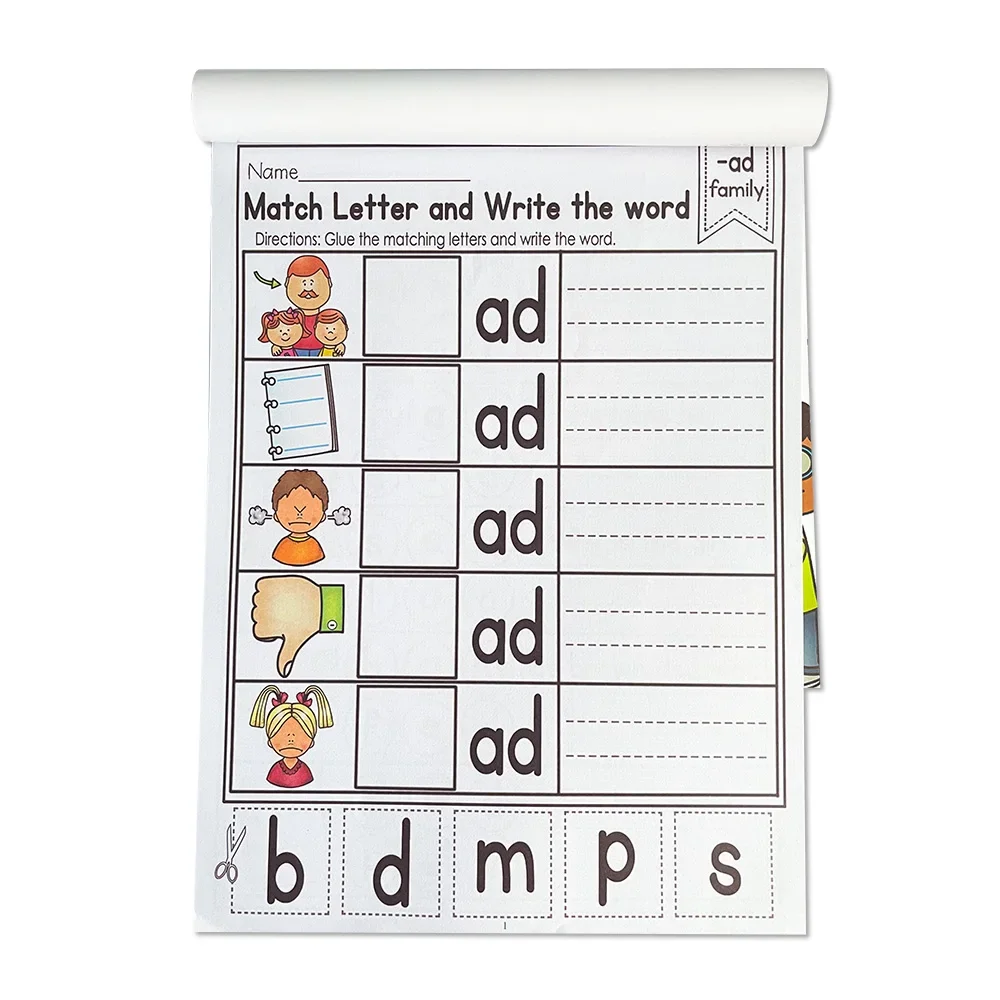 2books English CVC Words Phonics Workbook Language Arts Skills book for Kids children read & match & sound & sentence Worksheet 6