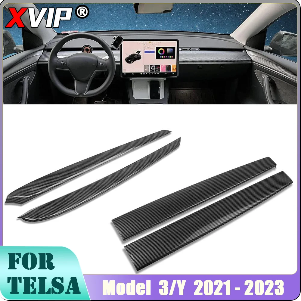 XVIP Center Console Trim Decor Cover For Tesla Model 3 Y 21-23 Dashboard Panel Wrap Door Side Overlay ABS Carbon Fiber Interior