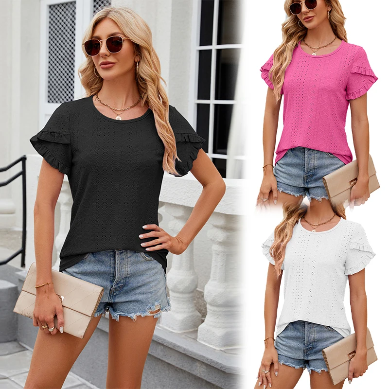 

Summer Women Blouse Loose O-Neck Nylon Shirt Female Short Sleeve Blouse Oversized Shirts women tops and blouses Top