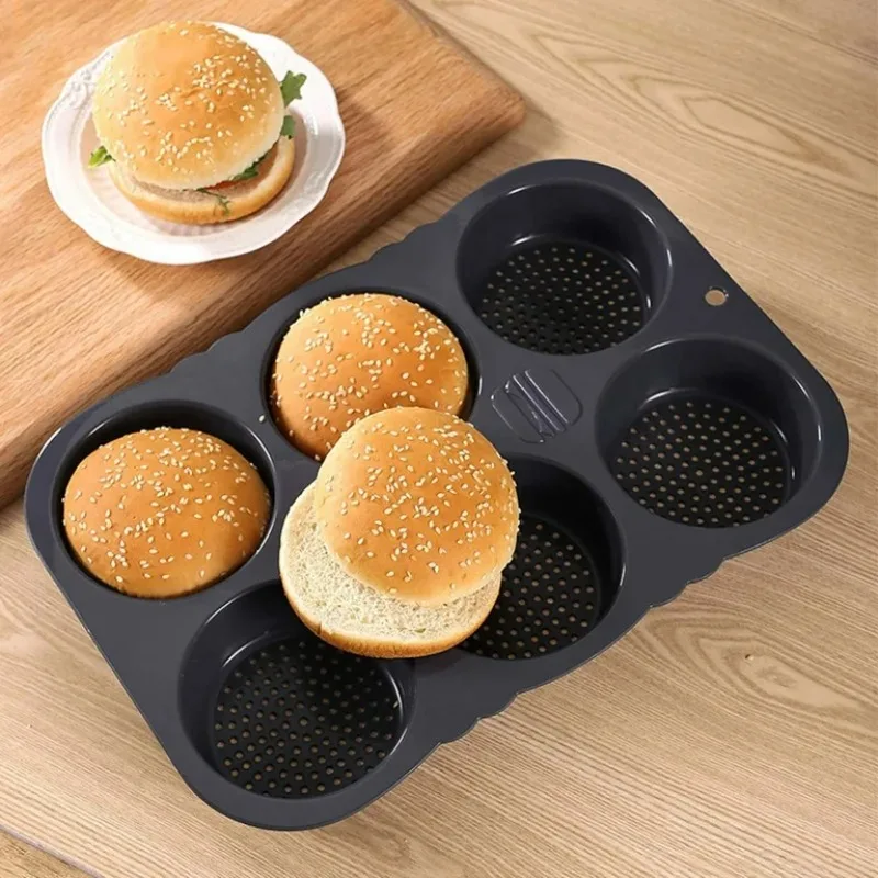 Non-Stick Silicone Hamburger Bun Mold Heat Resistant Reusable Perforated Design for Even Baking Ideal for Homemade Buns