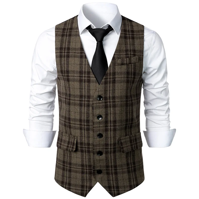 New Men's Fashion Suit Vest Trend Stripes Medieval Retro Vest Single-Breasted Male Waistcoat Wear