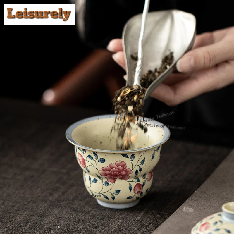125ML Caramel Glaze Peony Gourd Gaiwan Boutique Tea Tureen Tea Bowl with Lid Kit Tea Maker Cover Bowl Tea Items Ornaments