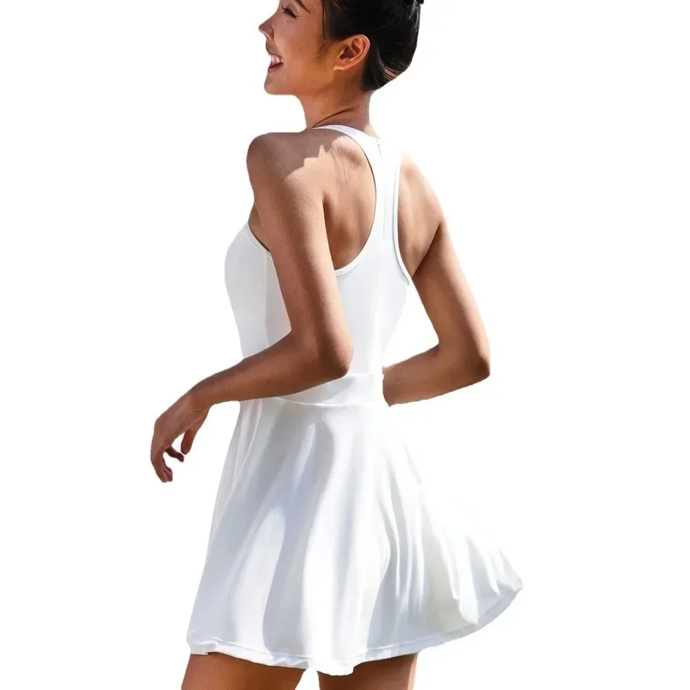 Zipper Beauty Back Yoga Suit Romper Gym Sports Fitness Bodysuit Tight Fitting Dress Golf Tennis Skirts Women One-piece Playsuit