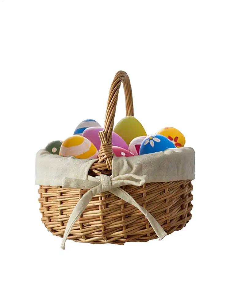 Easter Oval Willow Woven Basket for Fruit Wicker Basket with Handles Woven Willow Storage Basket for Gathering Picnic Wedding