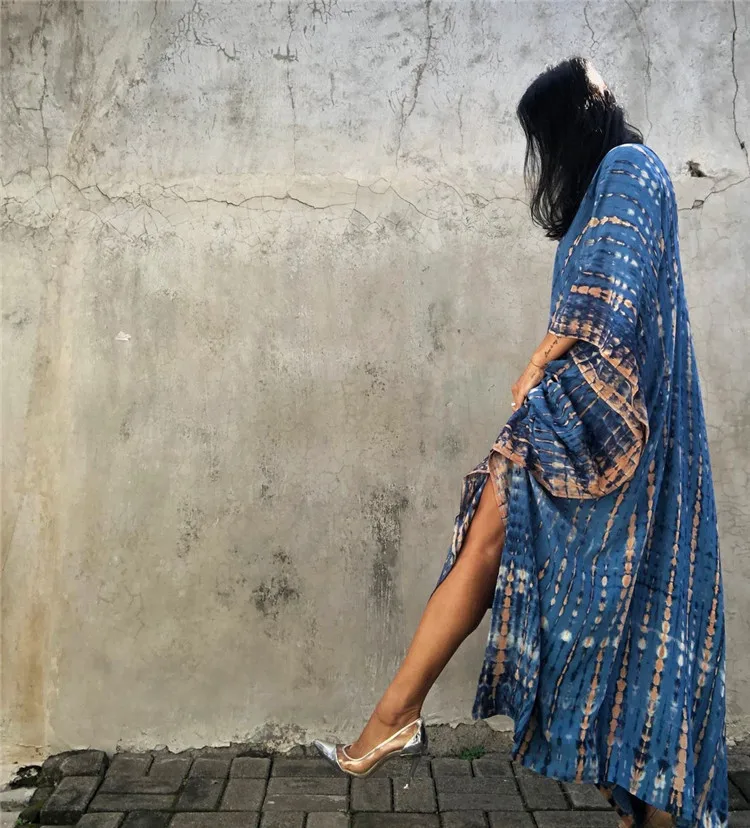 Fashion Casual Striped Print Long Dresses Women Bohemian V-neck Bat Sleeve Loose Slit Beach Dress Summer New Beachwear Vestidos 177 Fashion Casual Striped Print Long Dresses Women Bohemian V-neck Bat Sleeve Loose Slit Beach Dress Summer New Beachwear Vestidos