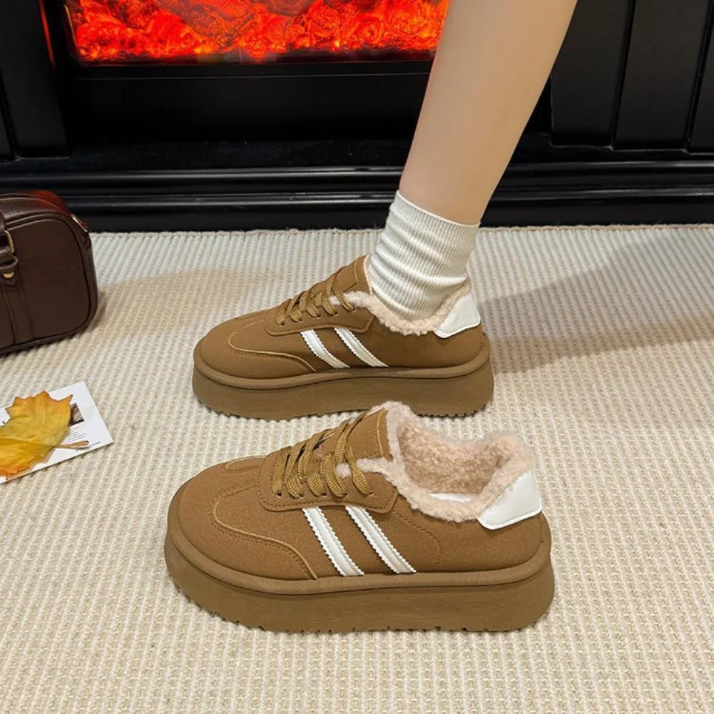 Women's Snow boots 2025 Winter New Vintage Plush Thicken Soft Sole Sneakers Non Slip Comfortable Fashion Lace Up Cotton Shoes