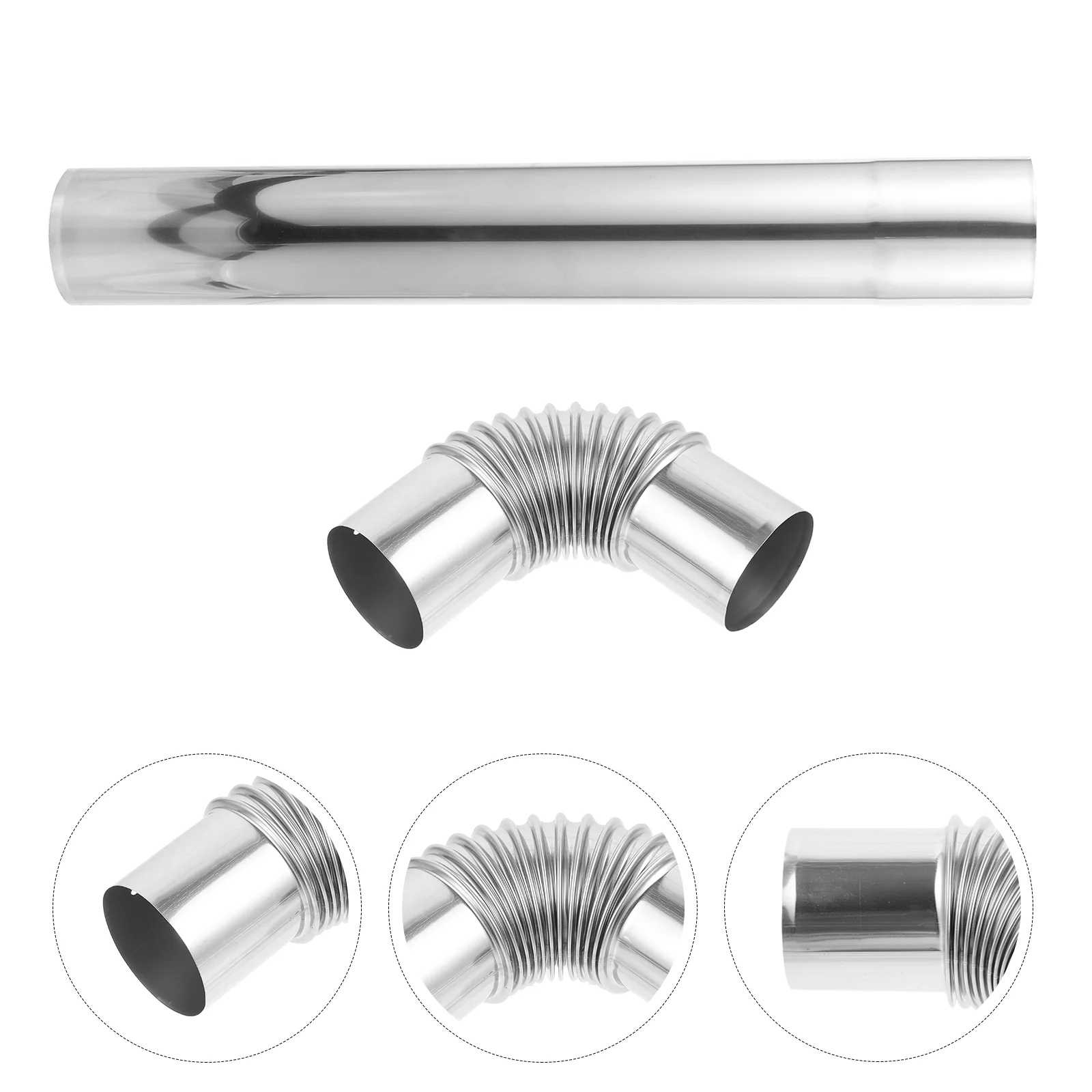 

1 Set Vent Smoke Pipe Stainless Steel Straight Tube Pipe Elbow Adapter Vent Smoke Tube