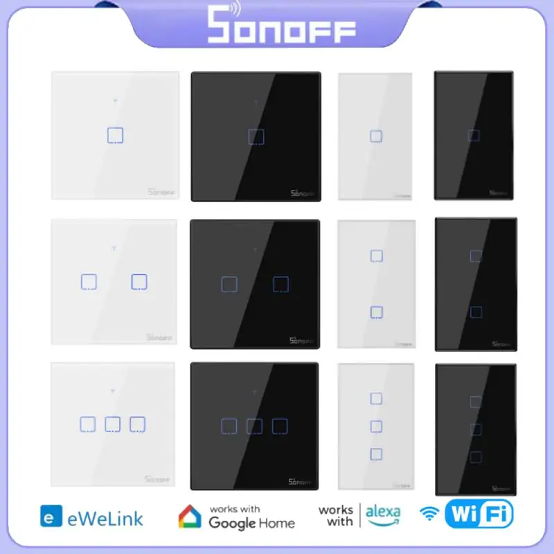 

Умный настенный сенсорный выключатель SONOFF TX, Wi-Fi, T0, T1, T2, T3, ЕС, США, Великобритания, 1/2/3 клавиши, управление умным домом через приложение EWelink, RF433, Alexa, Google Home