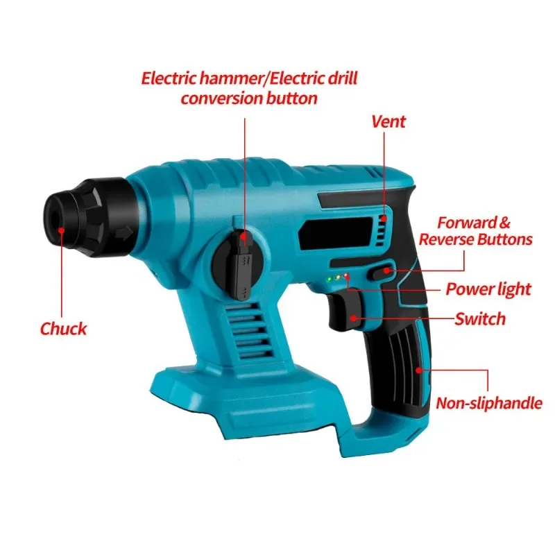 1000W 3600rpm Cordless Electric Rotary Hammer Rechargeable 8600ipm Electric Hammer Drill Power Tools For Makita 18V Battery 3