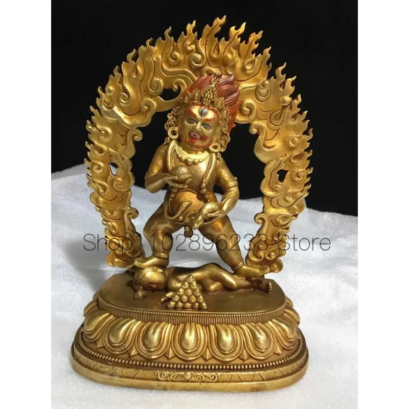 

23cm Tibetan craft pure copper gilt two-armed Mahakala statue brass protector copper statue ornaments