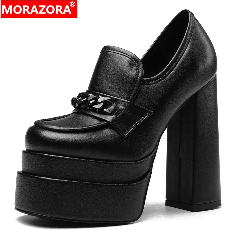 Женские туфли-лодочки на платформе MORAZORA черные из натуральной кожи очень высоком