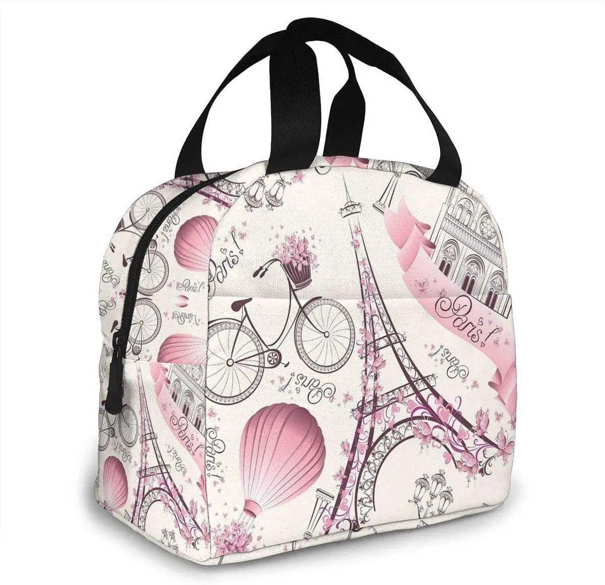 Pink Paris Eiffel Tower Lunch Bag For Picnic Pouch Thermal Cooler Tote Bento Large Meal Prep Cute Bag Big Leakproof Soft Bags