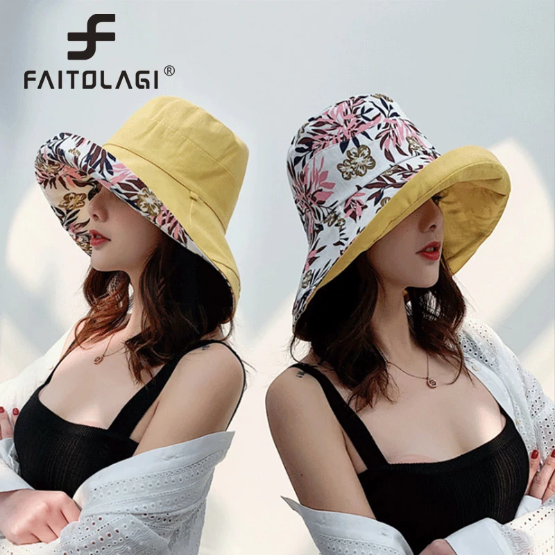 Fashion Print Women Sunshade Basin Cap Double Sided Fisherman Hat Large Brim Sun Protection Visors Beach Travel Bucket Hat women bucket hat sun hat women hat bucket hat