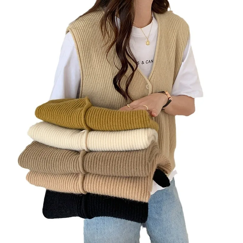 Autumn Women Knitted Deep V Neck Sleeveless Cardigan