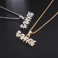 Hip Hop Ice Out Square Crystal S-A-V-A-G-E Letter Pendant Necklace for Men and Women Street One Last Party Trendy Jewelry Gift 3