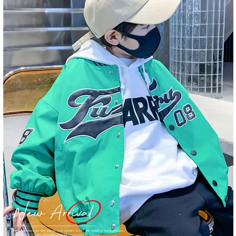 Teens Cotton Jacket Spring Teenager Casual Coat Kid Letter Hooded Zipper Children's Windbreaker Baby Boy Thin Coat Boys Clothes