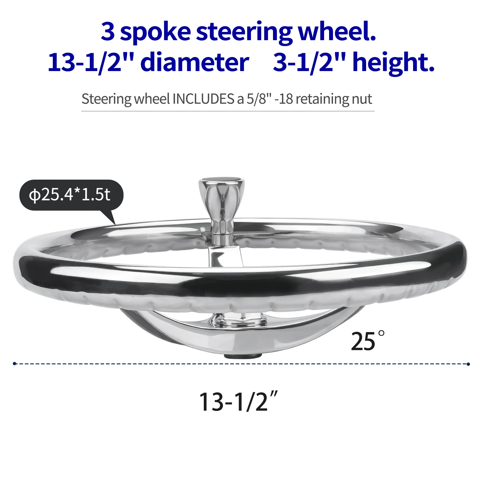 Mirror Polished Stainless Steel Steering Wheel Boat with Control Knob and 5/8 \