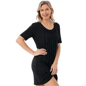Maternity Nursing Dress Round Neck Opening Easy Breastfeeding Pregnant Woman Soft Stretchy Comfort T-shirt Dress