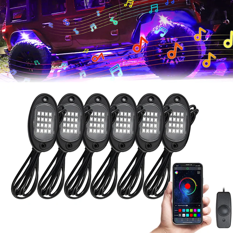 Impermeabile Rgb Led Rock Light Underglow Neon Led Light Kit Bluetooth App Telecomando Chassis Decorativo Per Jeep 4/6/8Pcs