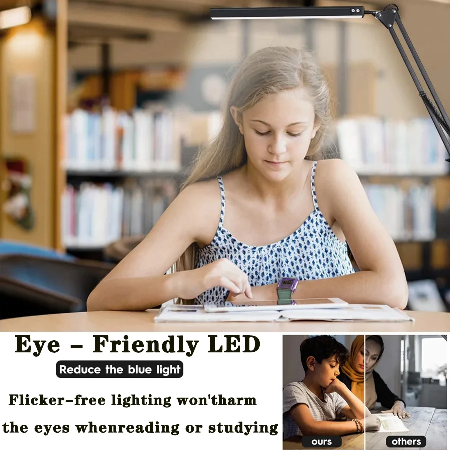 Adjustable LED Desk Lamp with Clamp - Dimmable Eye-Caring Light, 10 Brightness Levels & 3 Lighting Modes