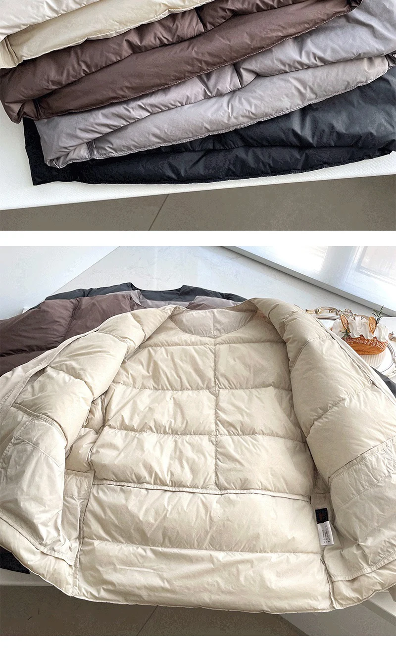 Schinteon Women Down Jacket Simple Solid Color Autumn Winter Warm Outwear Light White Duck Down Coat 2024 New