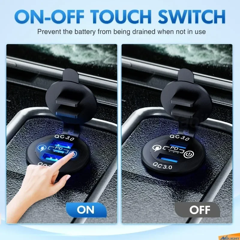 Prise De Chargeur De Voiture USB 66W 12V 30W PD USB-C Et Double Port QC3.0 18W, Adaptateur D'alimentation Pour Voiture RV Bateau Camion Marin Camping-car