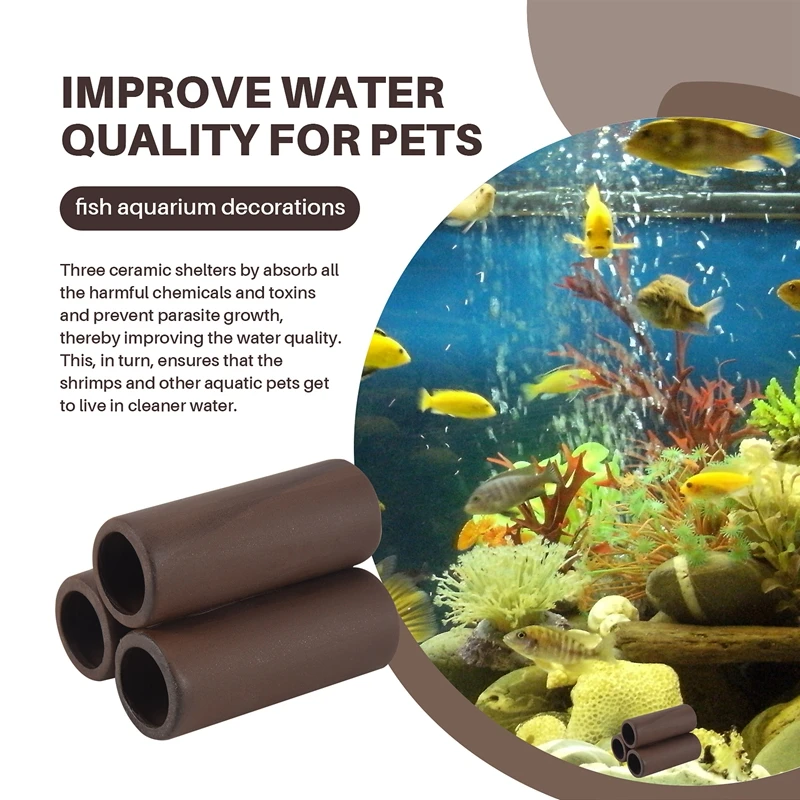 3 Pcs Brown Ceramic Shelters Shrimp Habitat Breeding Tube Hiding Cave Shrimp Habitat Shelters