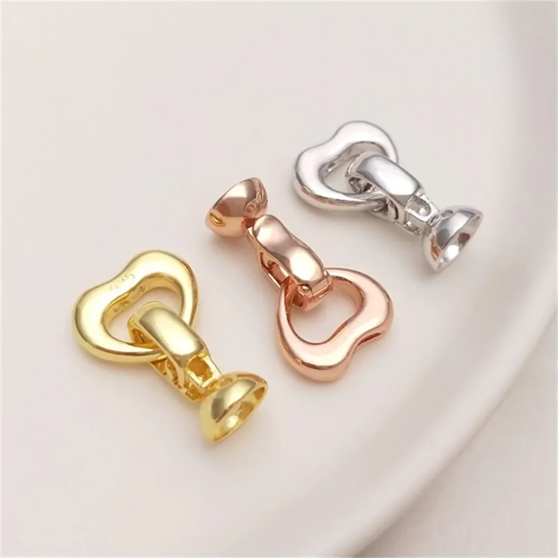 

Vacuum Plated 18K Real Gold 925 Silver Rose Gold Heart-shaped Pearl Buckle Handcrafted DIY Necklace Connection Closing Buckle