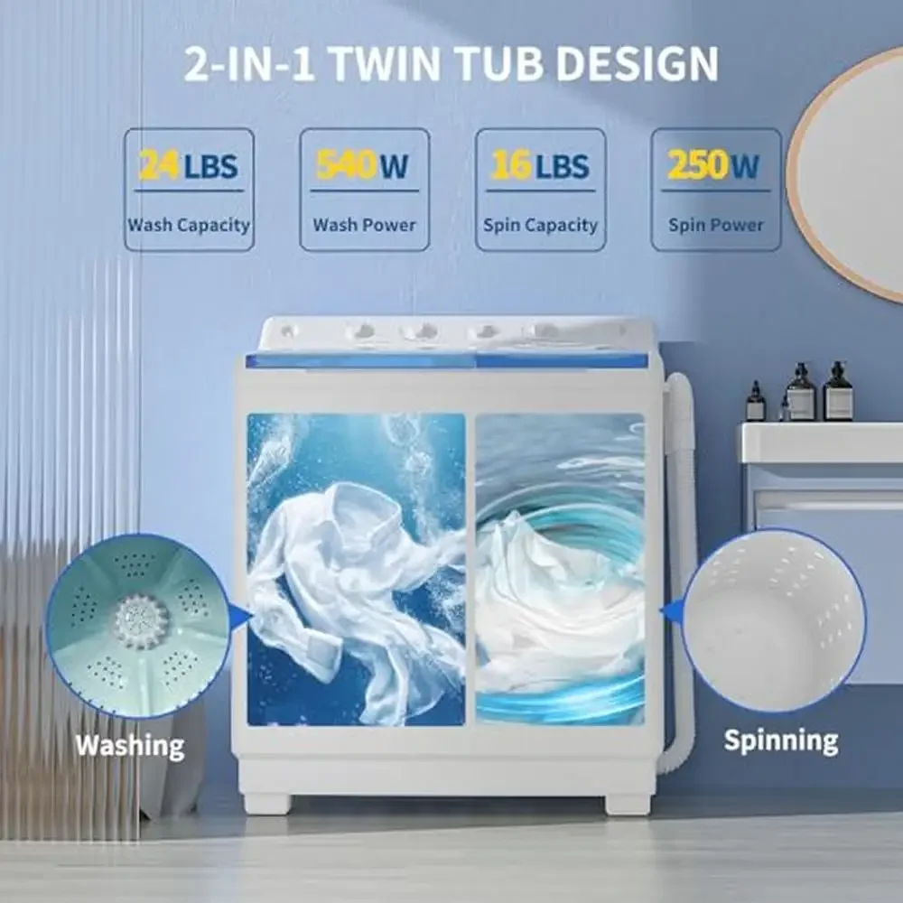 Compact 40Lbs Portable Semi-Automatic Twin Tub Washing Machine