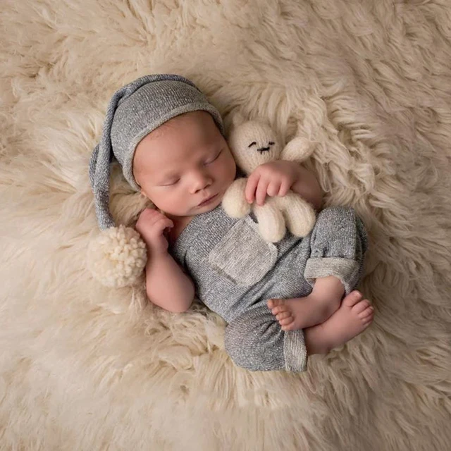 Cappello di mussola neonato e pantaloni complessivi Set di riprese  fotografiche puntelli fotografici tute per bambini