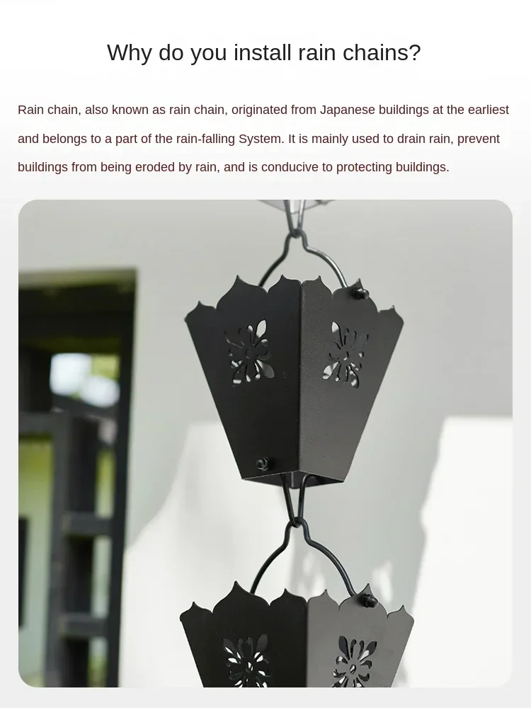 Rain Chain for Gutters Downspout, Metal Cup Rainwater Catcher Rain Diverter Outdoor Rust-Resistant Chains Garden D&eacute;