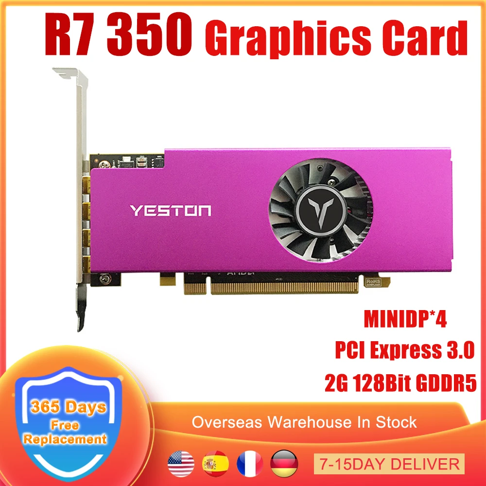 gpu pc Yeston R7 350 Graphics Card 2G 128Bit GDDR5 4MINIDP 4-Screen Video Card For AMD Radeon Card R7350 2GB Support Split Screen  GPU latest graphics card for pc