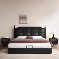 Ensemble de meubles de chambre à coucher noire tendance, lit double king size, décoration intérieure esthétique, rangement, cadre en bois massif, table avec tiroirs 2