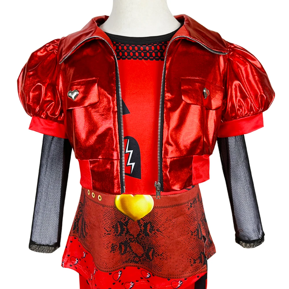 Girl Halloween role-playing clothing 4-12 year old children girl makeup dance red movie same dress set wig 2025