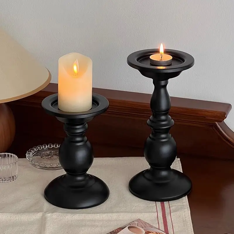 

BB Candlestick Retro Black Iron Art Dining Table Atmosphere Decorative Decorative Ornaments Aromatherapy Candlelight Props