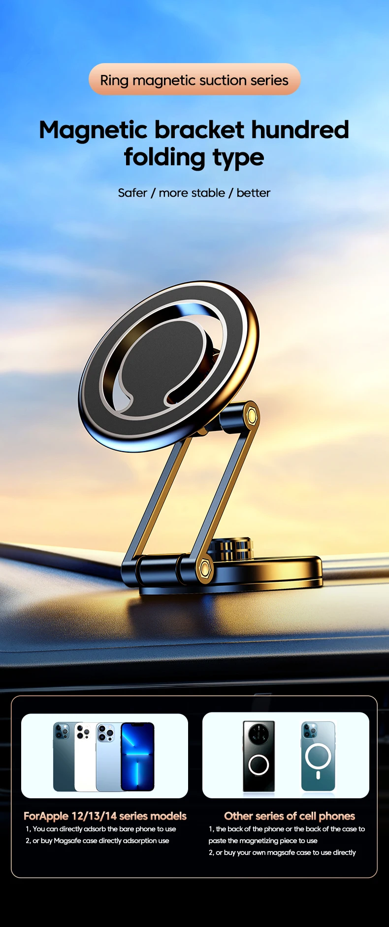 720° Rotate Magnetic Car Cell Phone Holder Magnet Mouth For iPhone 14 13 12 Pro MagSafe Car Holder Stand Smartphone GPS Bracket