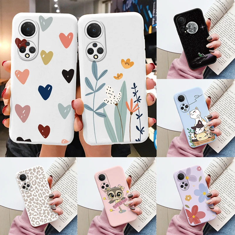 Cute Cat & Bear Shockproof Soft Silicone Phone Case - Floral Design