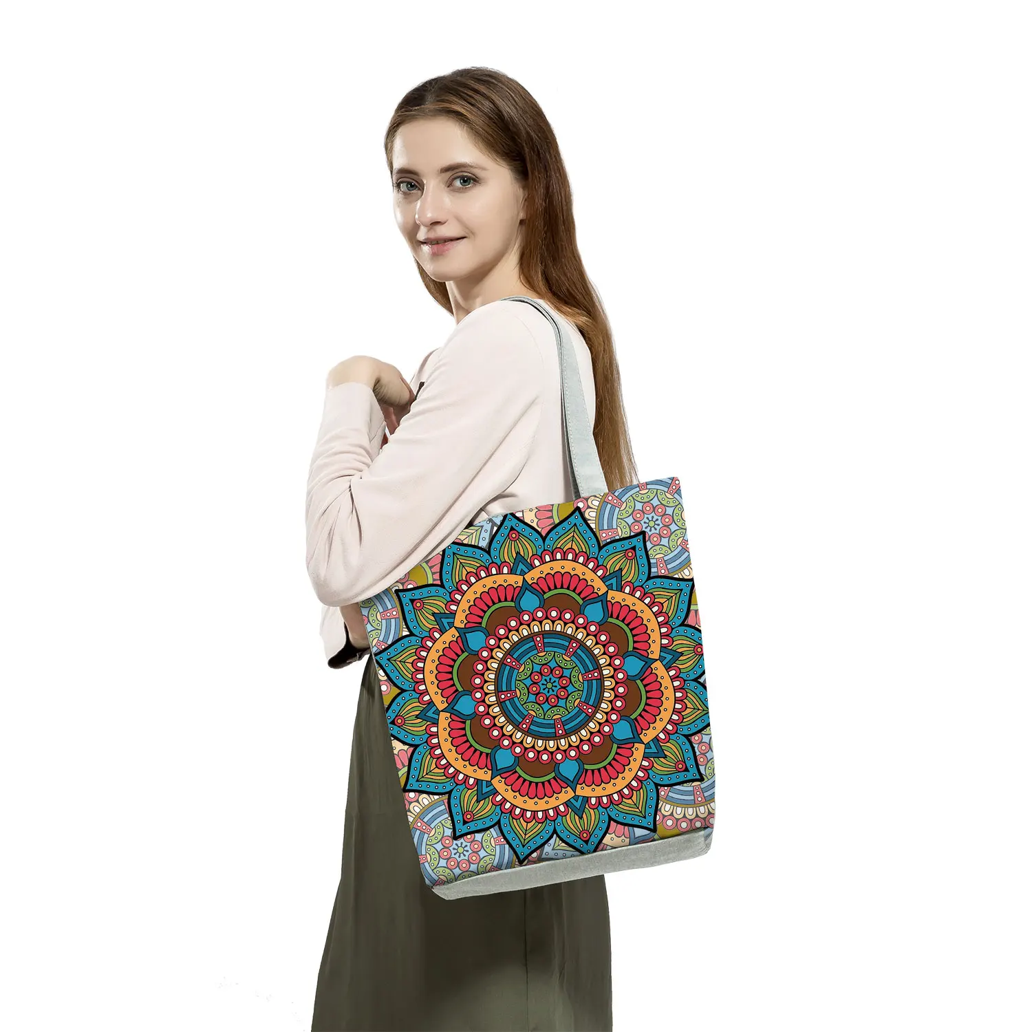 Geometry Flower Tote Bag Women Eco Linen Reusable Shopping Bag Floral Print Handbags For Lady Traveling Beach Hand Shoulder Bags wristlet wallet