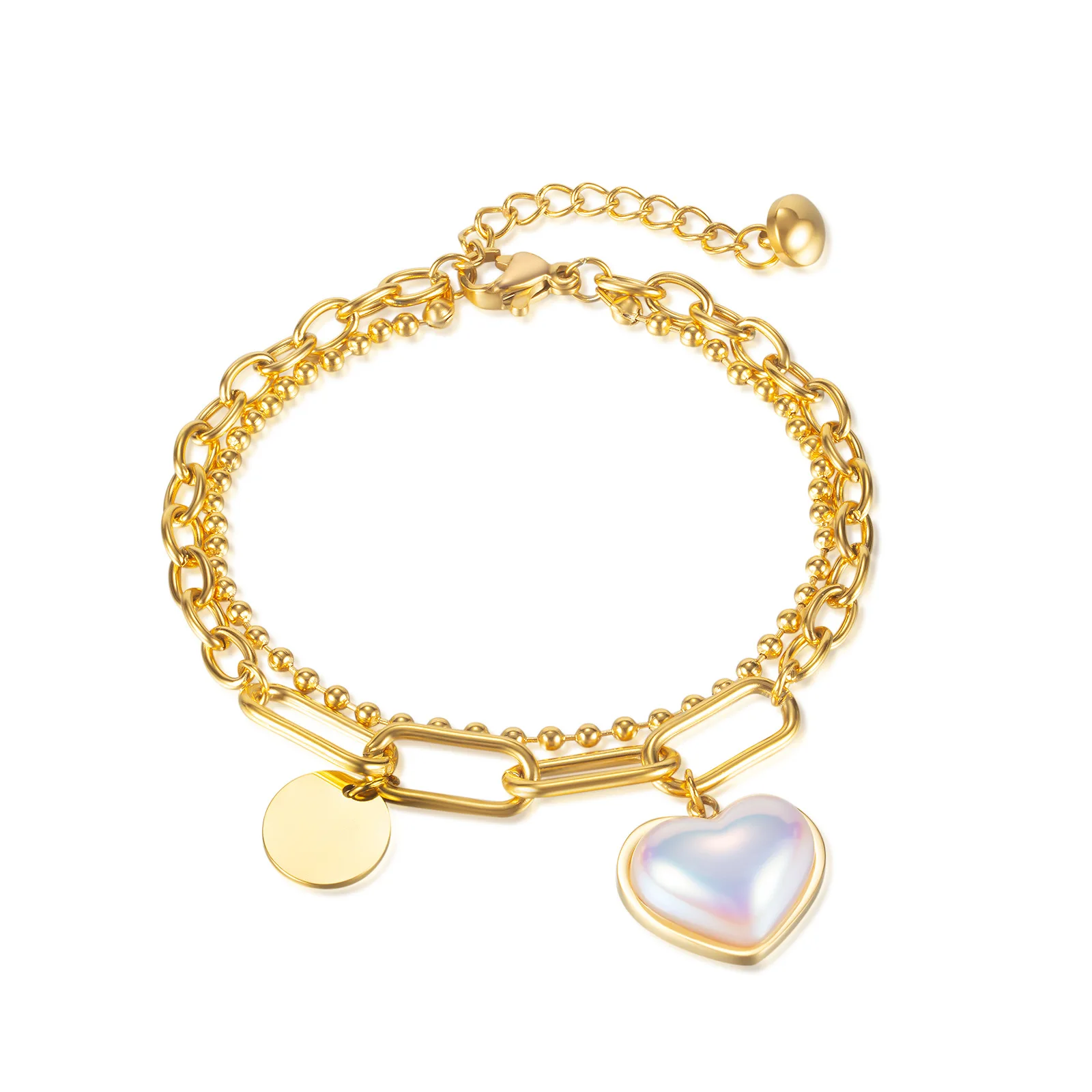 

Jewelry Wholesale Personalized Stainless Steel Double-Layer Peach Heart Bracelet Titanium Steel Heart Bracelet Female