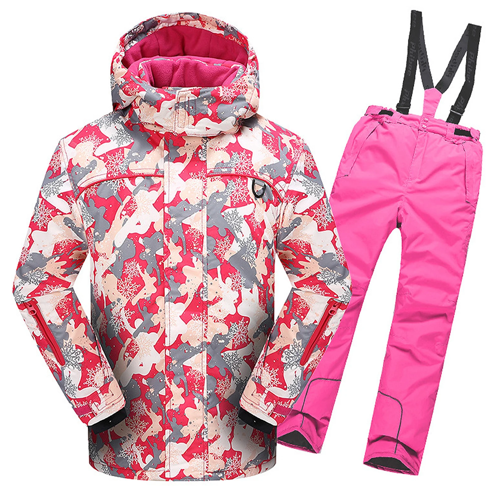 

Лыжный комплект из 2 предметов, куртка с нагрудником и штаны для мальчиков и девочек, флисовые теплые комбинезоны с капюшоном, водонепроницаемые ветрозащитные детские лыжные костюмы