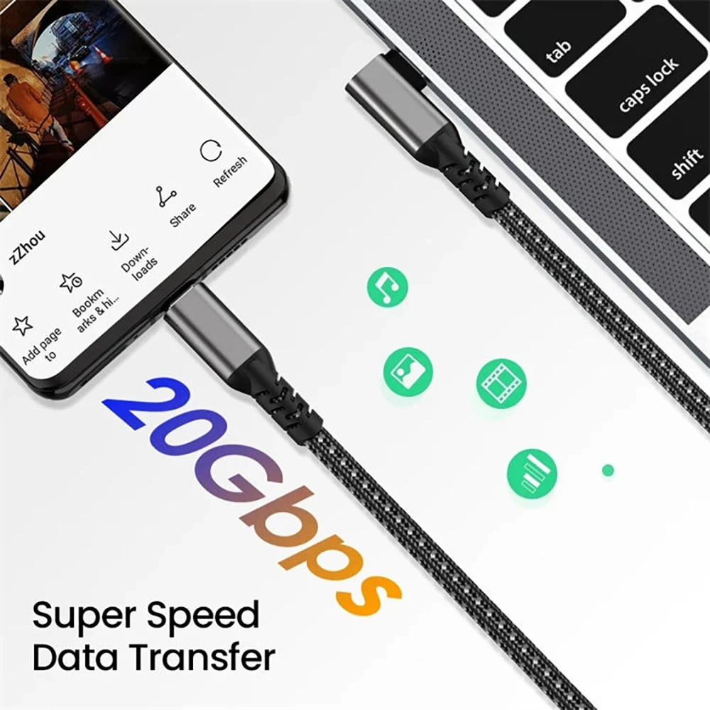 Enhanced USB C to USB C 90° Cable - 20Gbps, 4K@60Hz, 5A 100W PD Fast Charging