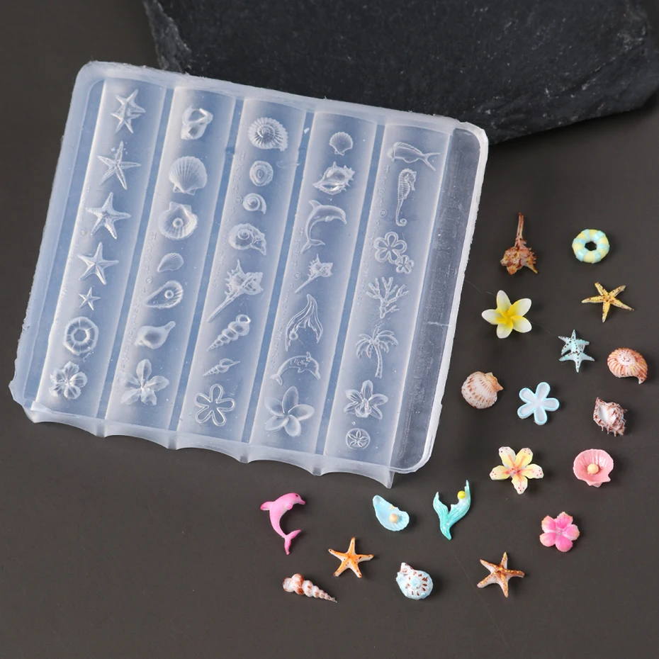오션 월드 시리즈 네일 아트 실리콘 몰드 여름 수중 세계 생물 불가사리 조개껍데기 조개 조각 DIY 네일 템플릿
