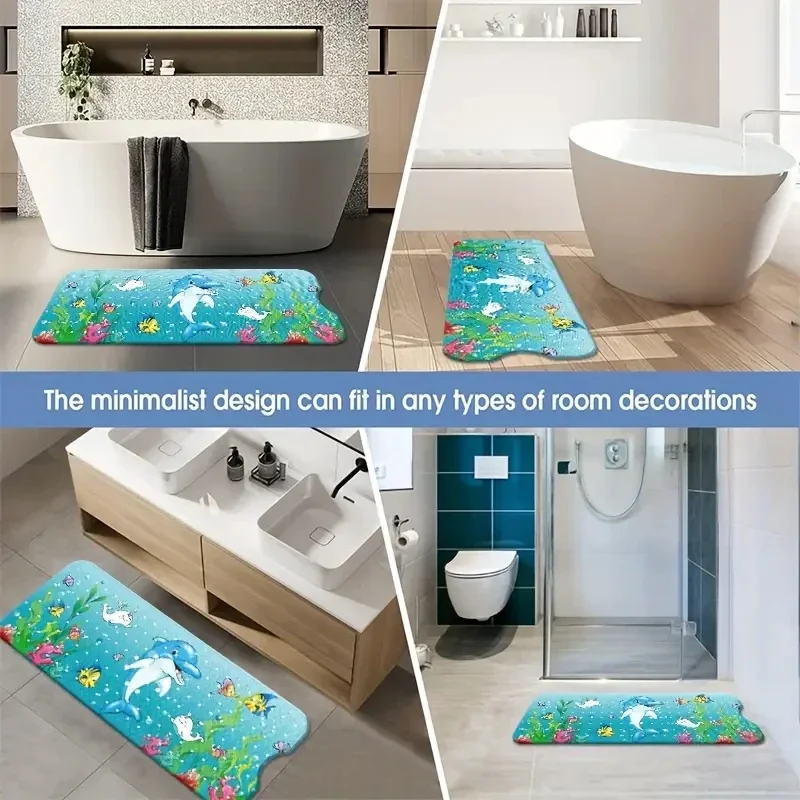 Extra Long Non-Slip Cartoon Bath Mat with Secure Suction Cups & Drain Holes