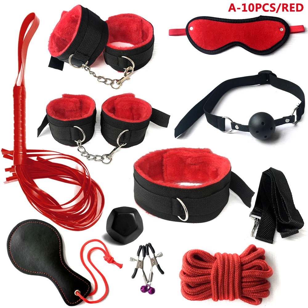 BDSM Sex Kits Bdsm Bondage Adults Sex Toys For Women Men Handcuffs Nipple Clamps Whip Spanking Sex Metal Anal Plug Vibrator Butt