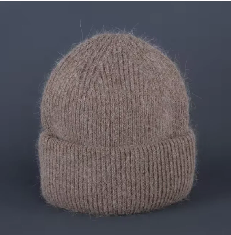 Winter rabbit fur fluffy knitted hat warm angora beanie hat for women girls soft warm ski snow outdoor knitted wool