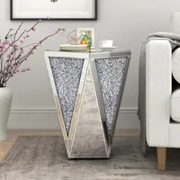 Mirrored End Table Crystal Diamond Setting Coffee Table Silver Glass Side Table Pedestal Stand for Hallway, Living Room, Corner 1