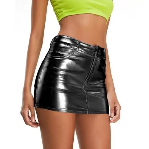 חצאיות מטאליות מבריקות Y2K במותן נמוך, חצאיות מיני קרגו עם כיסים לנשים לפסטיבלים