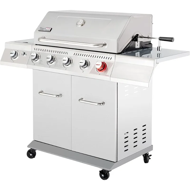 

5-Burner Propane Gas Grill with Side Burner, Stainless Steel Barbeque Grills, Silver, GA5404S