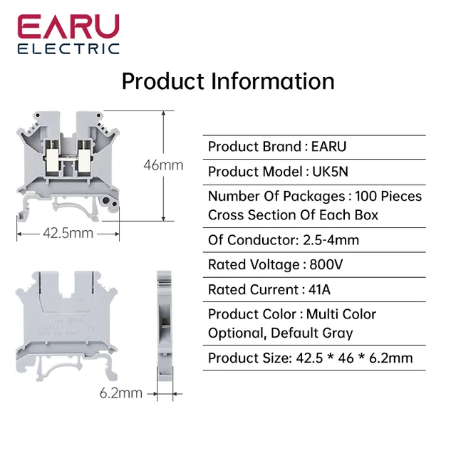 Borniers Électriques Uk2.5b Pour Câble, 2.5mm, 10 Pièces, Connecteur  Électrique À Vis, Bornier Rail Din Uk 2.5 - Borniers - AliExpress